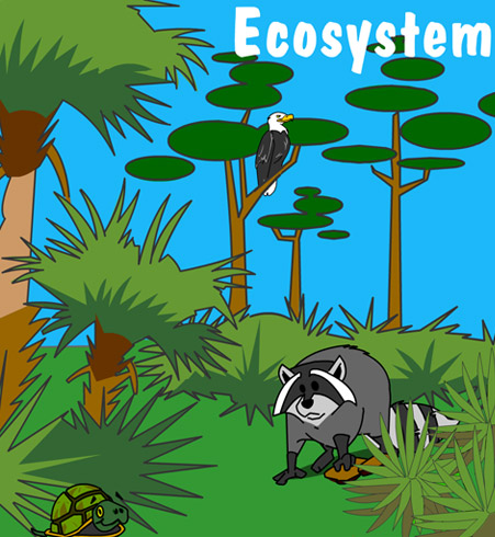 Illustration of animals and plants in an ecosystem