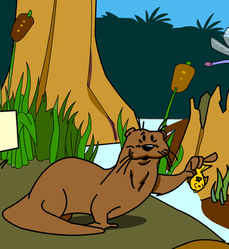 Illustration of an otter holding a fish