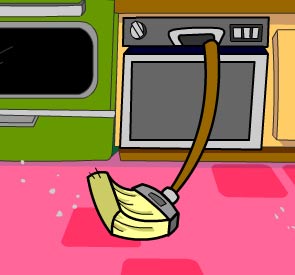 Illustration of a broom sweeping the floor