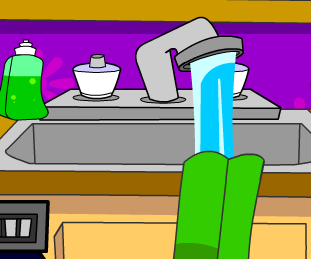 Illustration of water poring out of a faucet